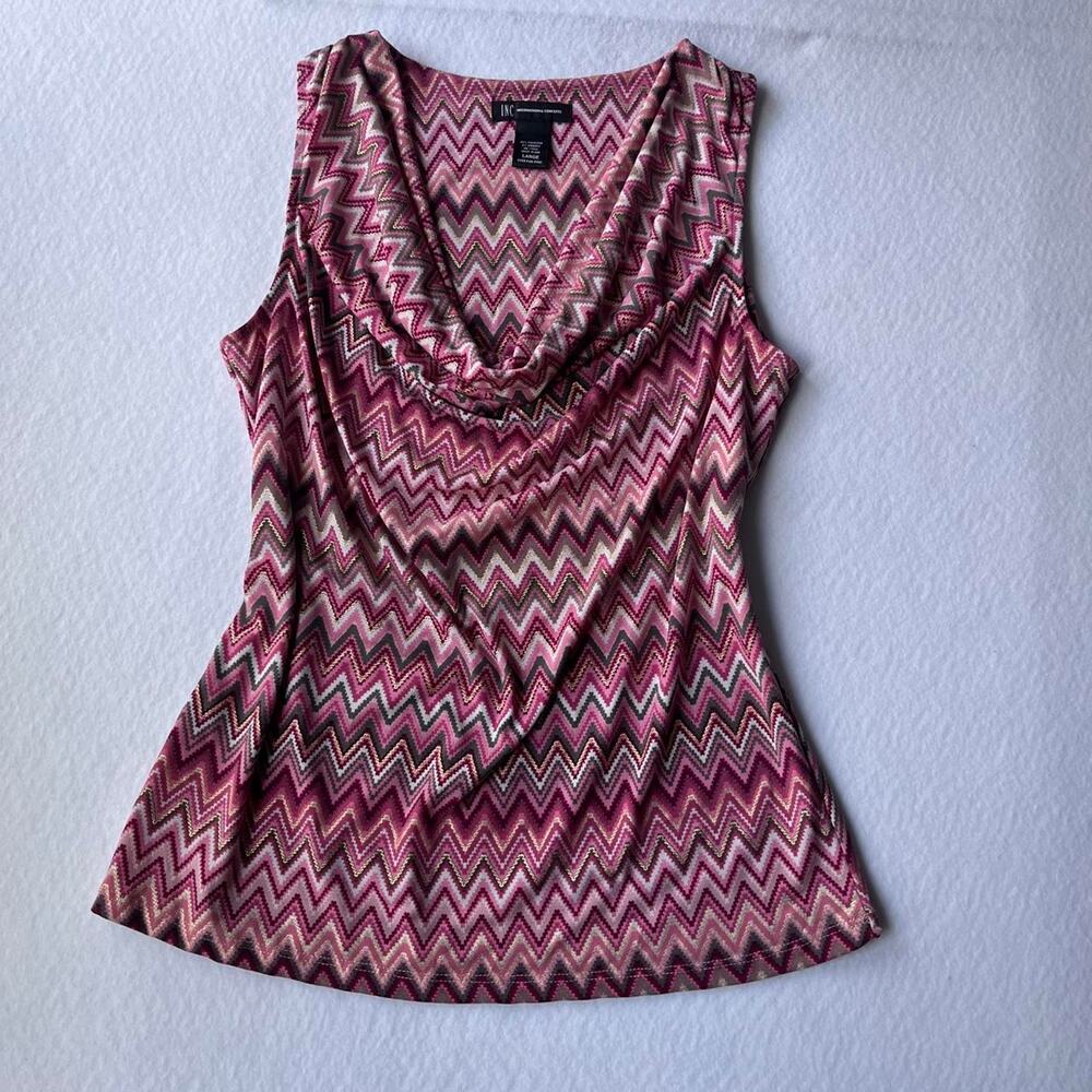 INC Y2K Pink Chevron Cowl Neck Top
